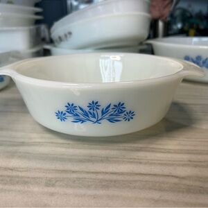 Anchor Hocking White Baking Dish with Blue Floral Design